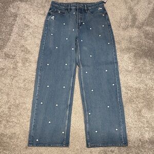 Embroidered wide leg Blue Jeans